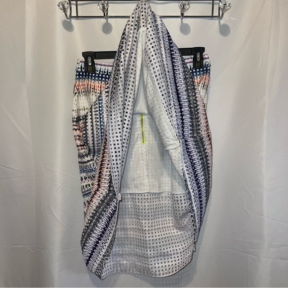 Romeo + Juliet Neon Multi Ombre Perforated Zip-Up Two Piece Crop Top Skirt Set - Picture 12 of 12